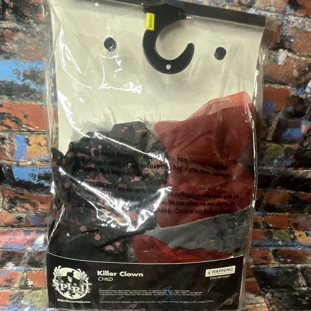 Spirit Killer Clown Child Costume M 8-10 Dress Hat Clip Footless Tights